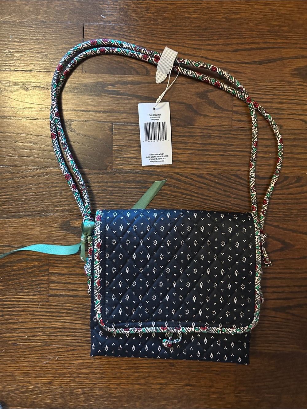 Quilted black  Crossbody Bag with Patterned Trim NWT